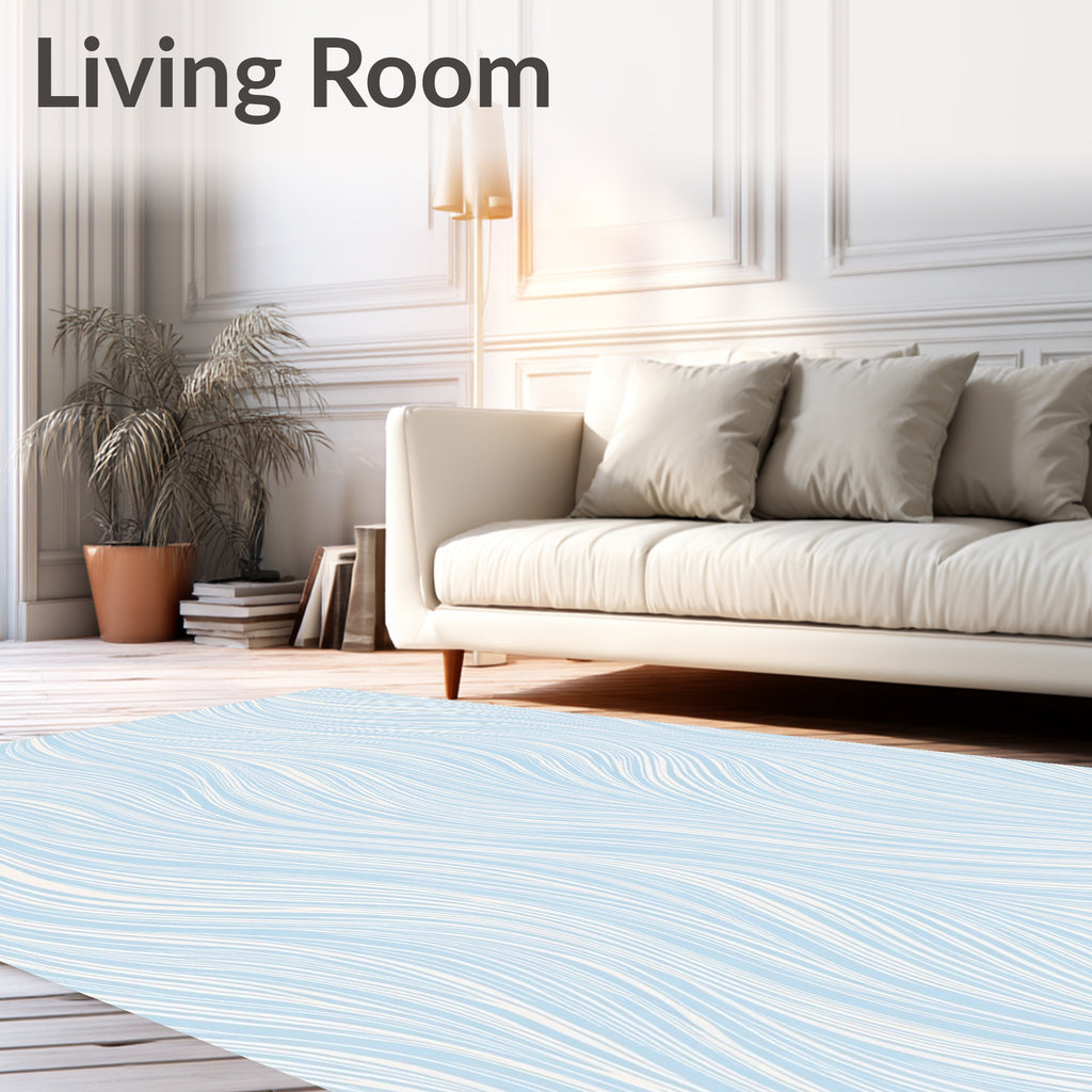 Calm Blue White Wavy Line Rug