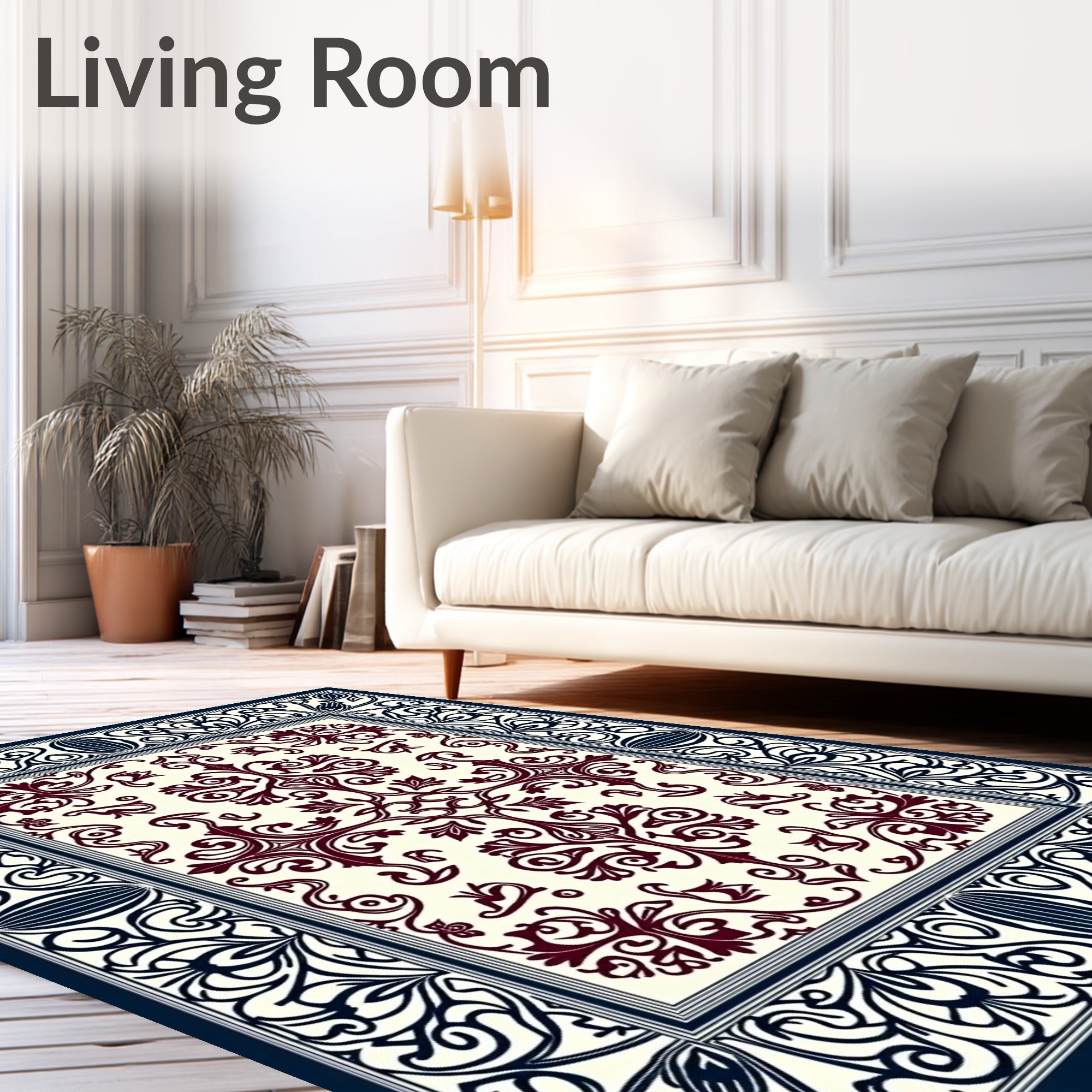 Intricate Scrollwork Floral Damask Rug