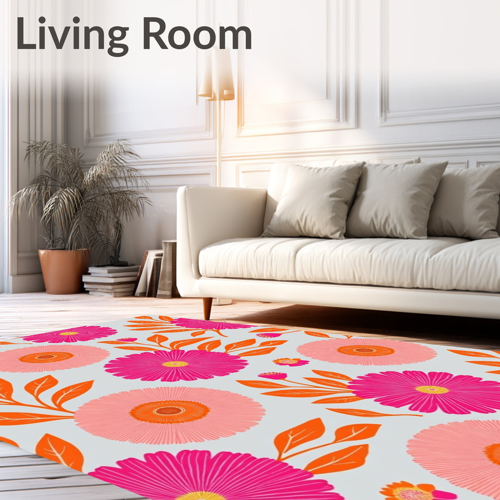 Bold Floral Print With Orange Leaves Rug