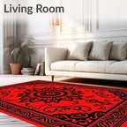 Bold Red Black Floral Mandala Design Rug