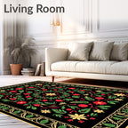 Black Floral Medallion Red Green Gold Rug