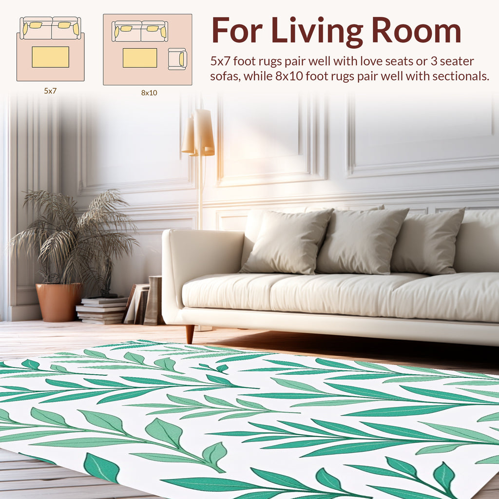 Emerald Leaf Patterned Accent Rug