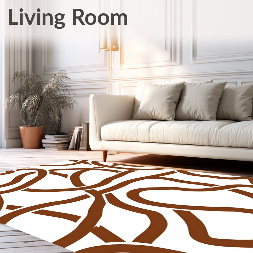 Brown Abstract Wavy Intertwined Lines Rug