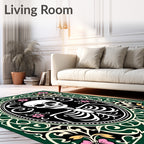 Dark Floral Skeleton Oval Design Rug