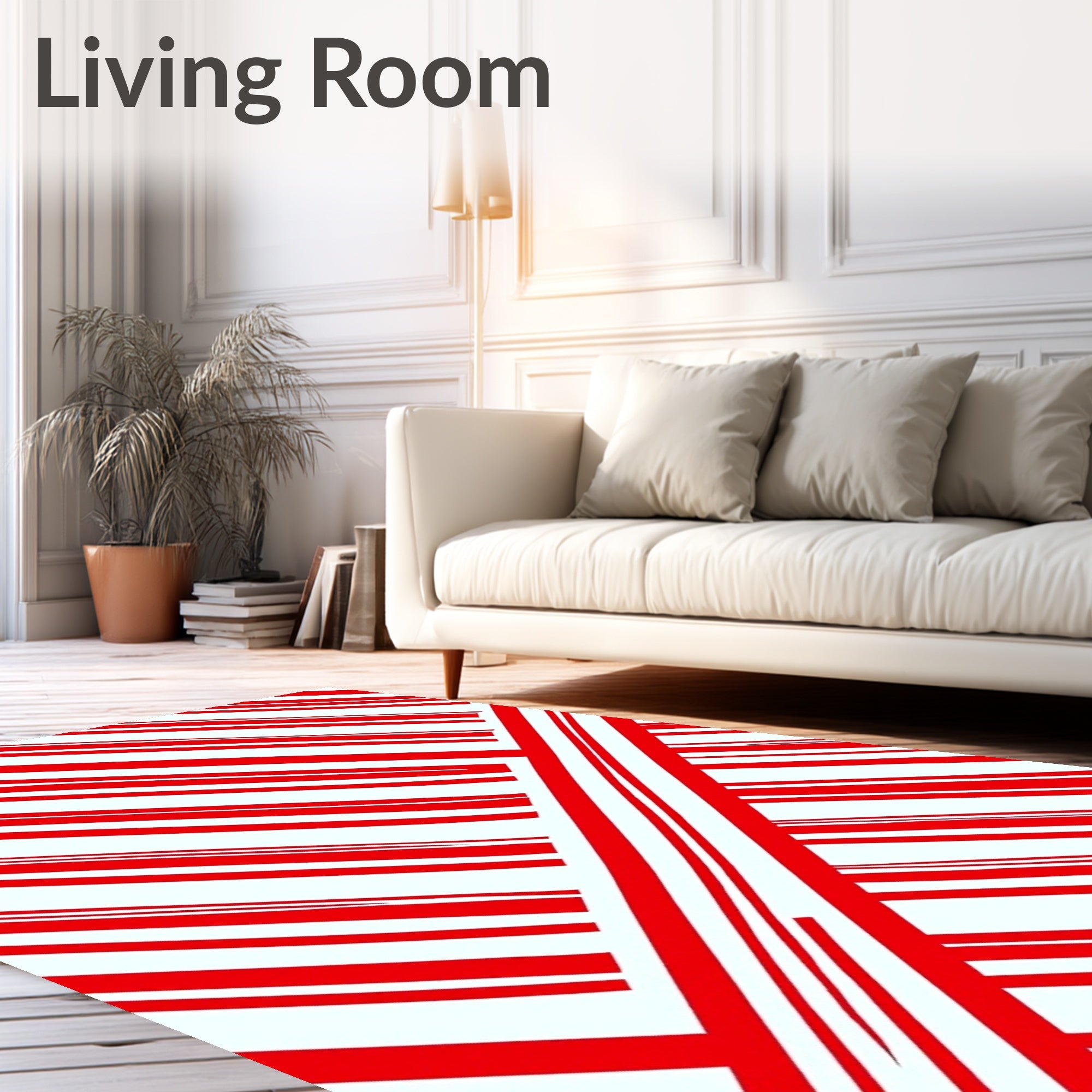 Red White Parallel Stripes Design Rug