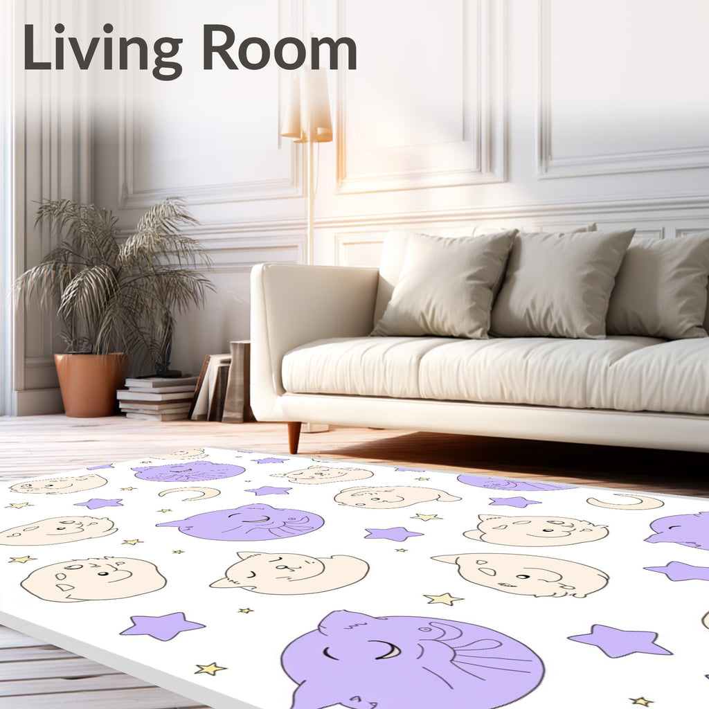 Kawaii Cat Moon Star Pattern Rug