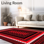 Bold Red Black Geometric Pattern Rug
