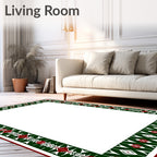 Bold Geometric Red Green Pattern Border Rug