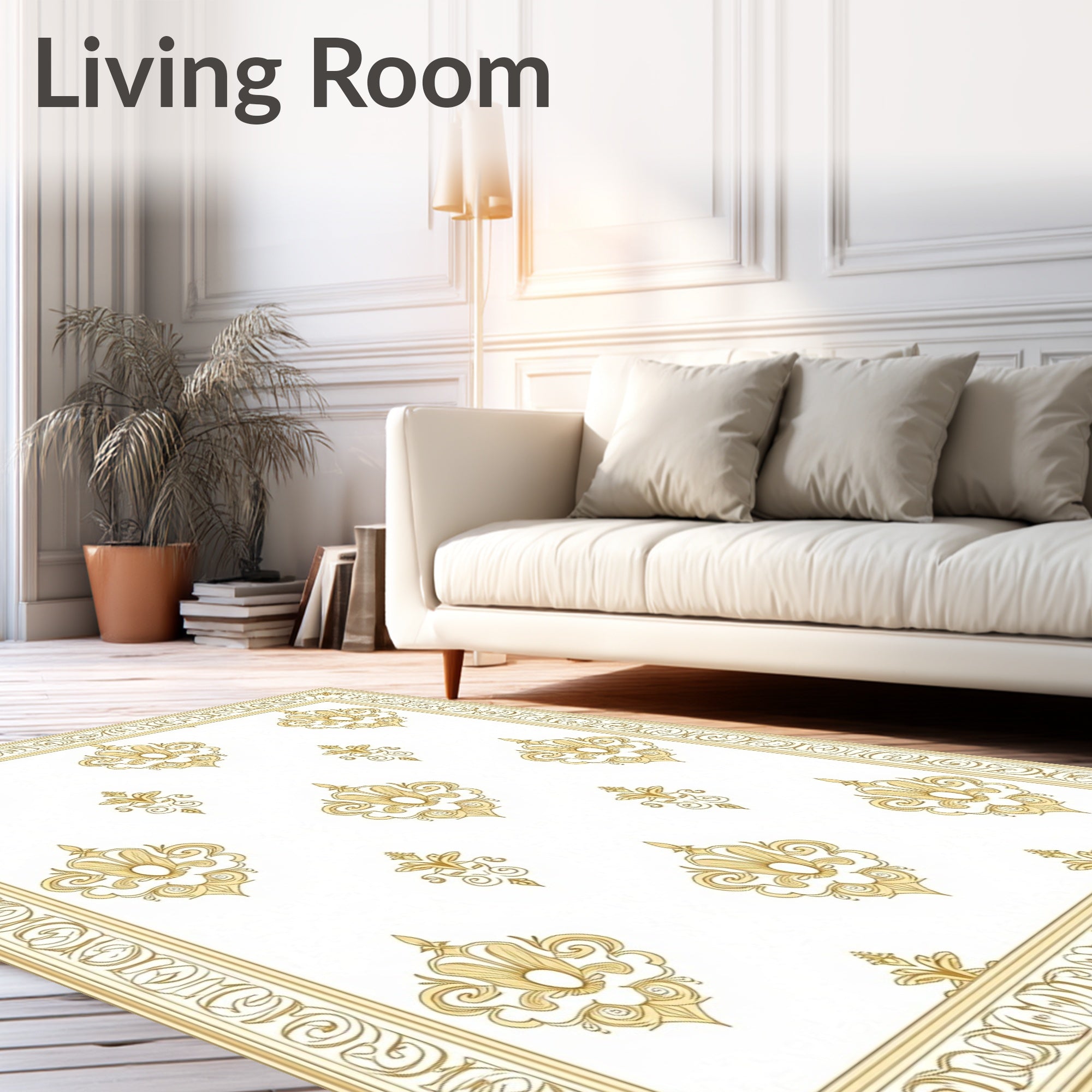 Gold Elegant Damask Pattern Rug
