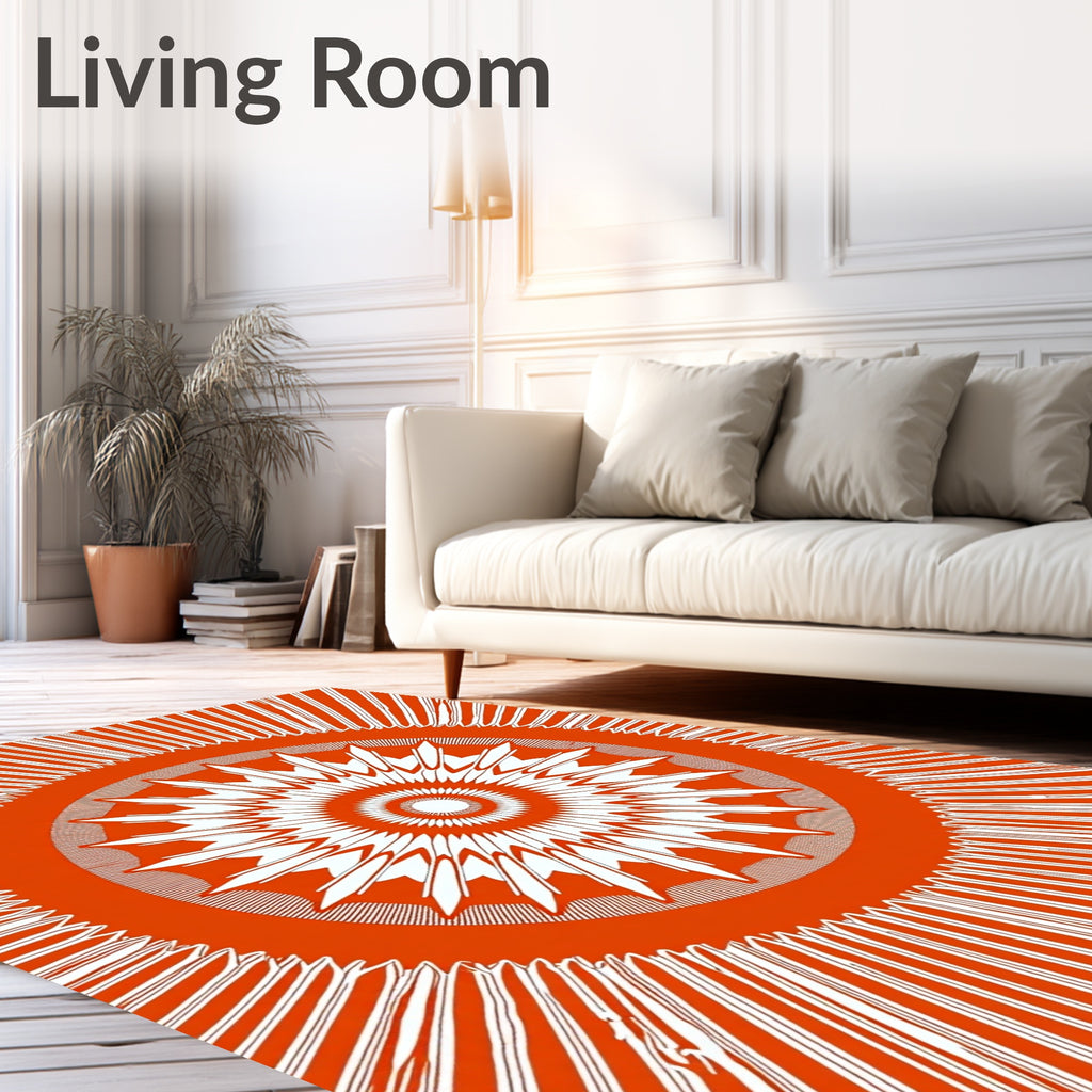 Orange White Radial Sunburst Design Rug