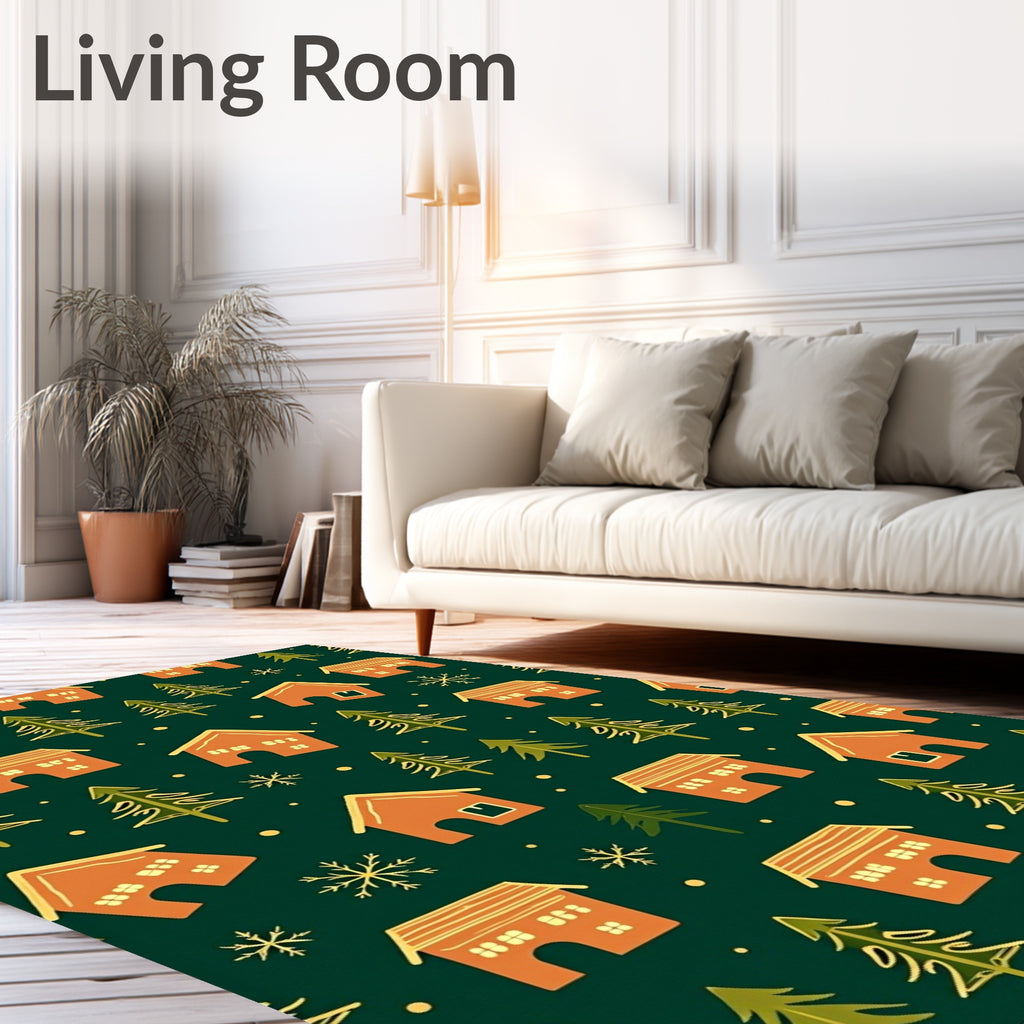 Gingerbread Houses and Trees Festive Pattern Rug