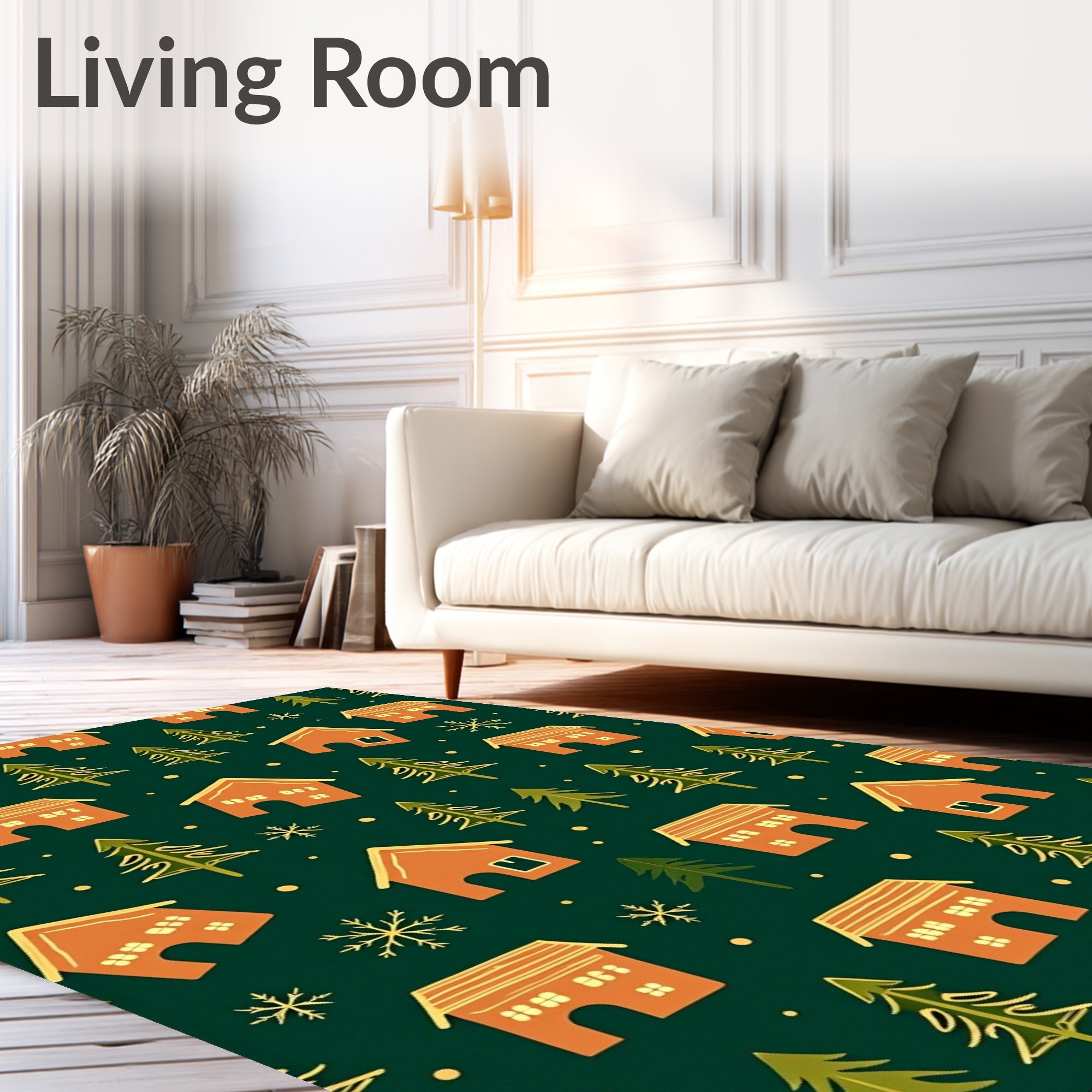 Gingerbread Houses and Trees Festive Pattern Rug