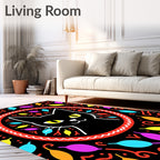 Black Cat Colorful Whimsical Art Rug