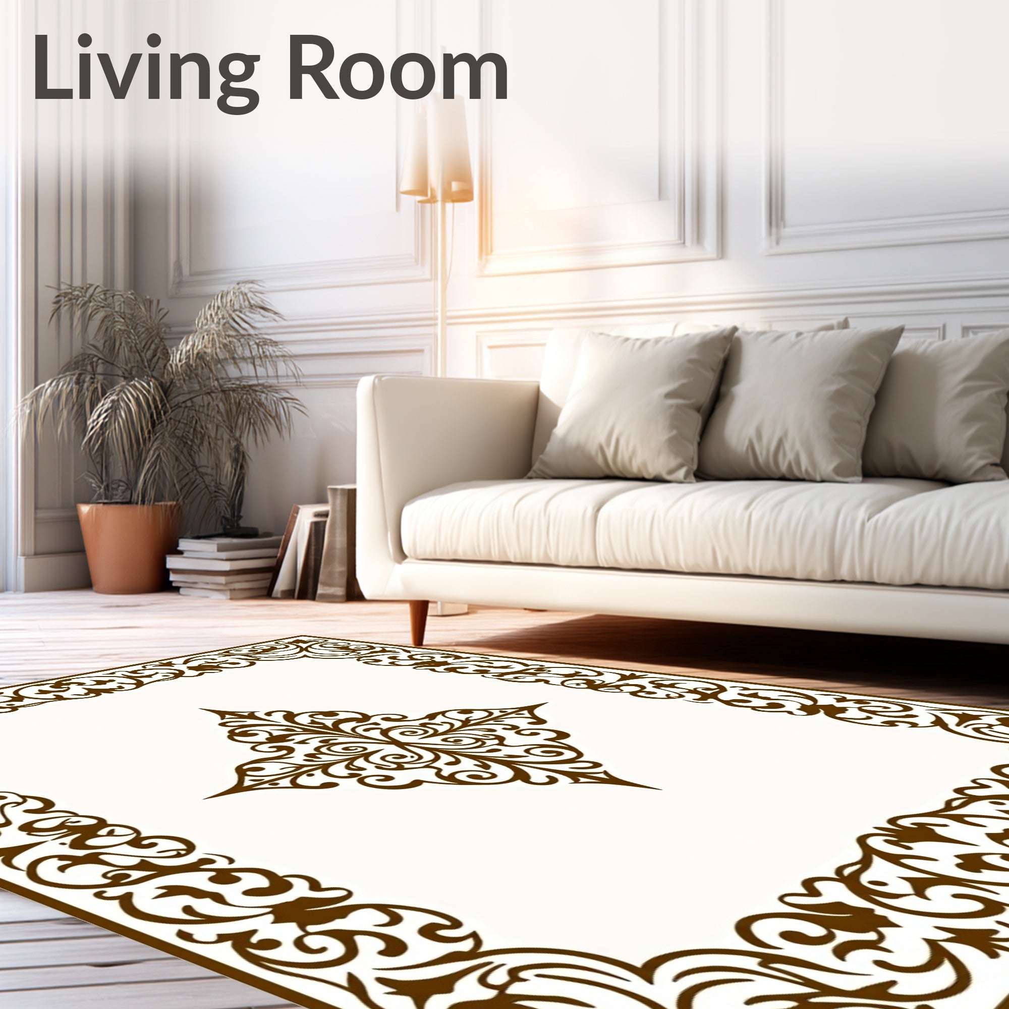 Ornate Scrollwork Decorative Square Rug