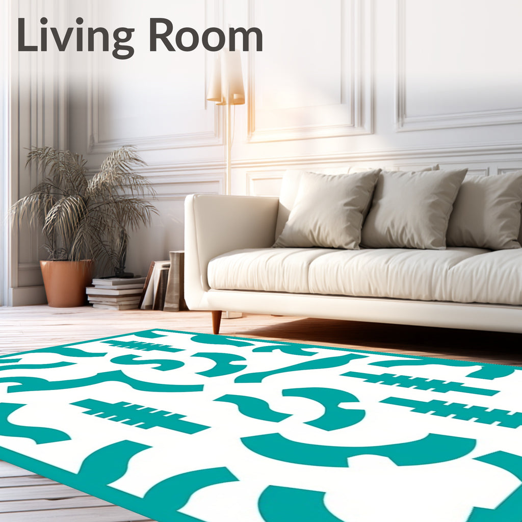 Abstract Geometric Teal Pattern Rug