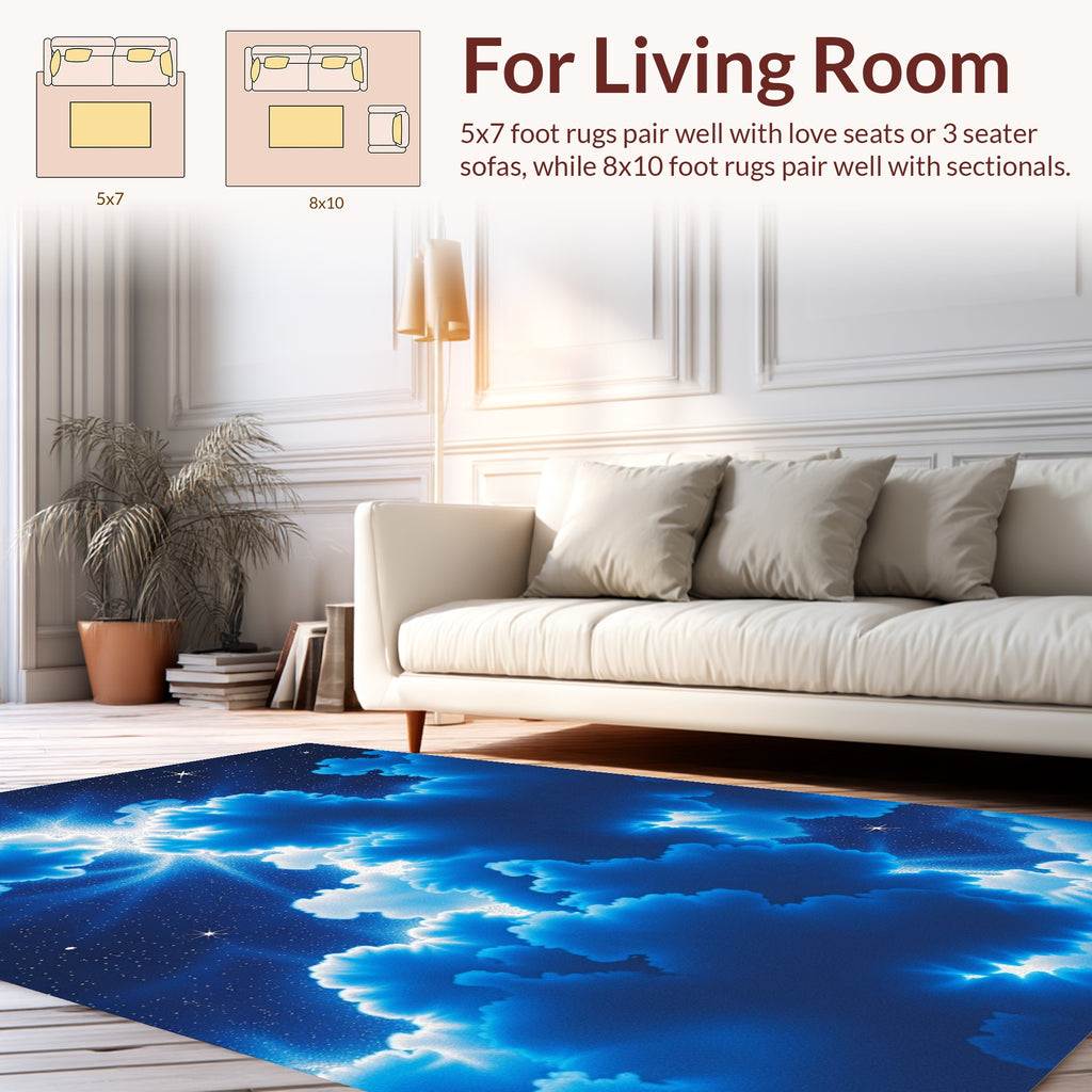 Ethereal Blue Cloudscape Starry Night Artwork Rug