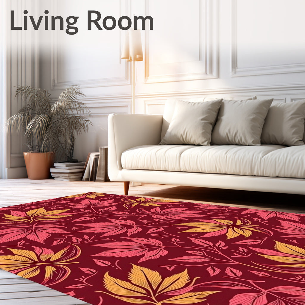 Crimson Vine Leaf Pattern Rug