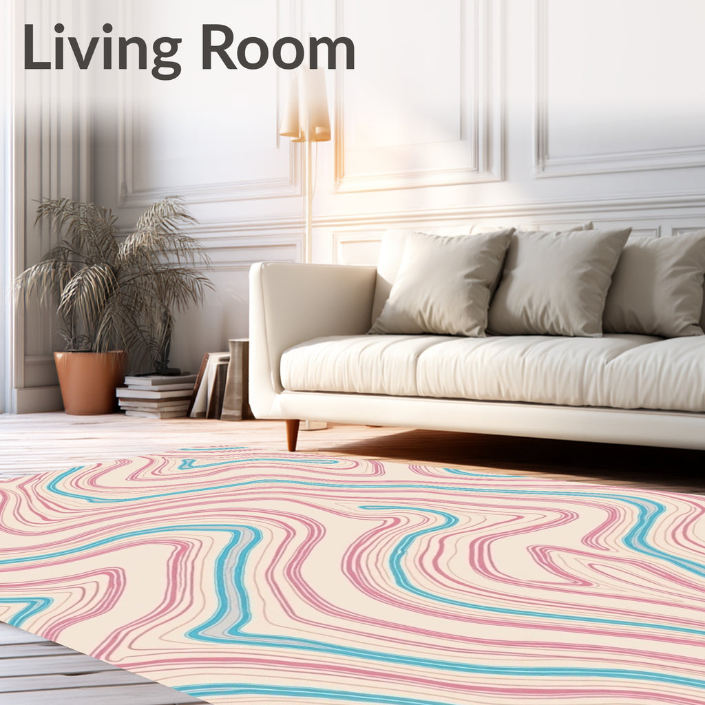Abstract Wavy Pink Blue Lines Rug
