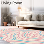 Abstract Wavy Pink Blue Lines Rug
