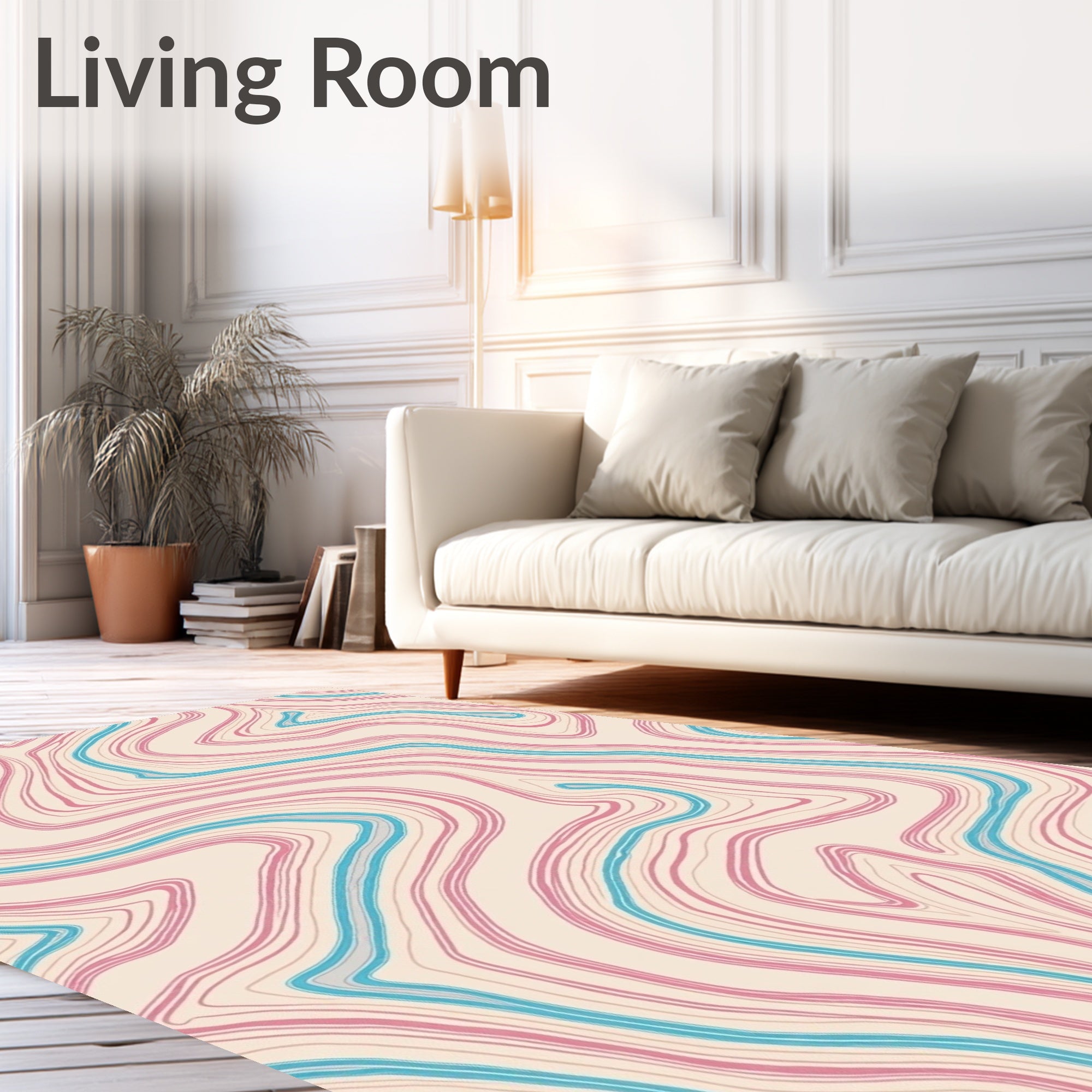 Abstract Wavy Pink Blue Lines Rug