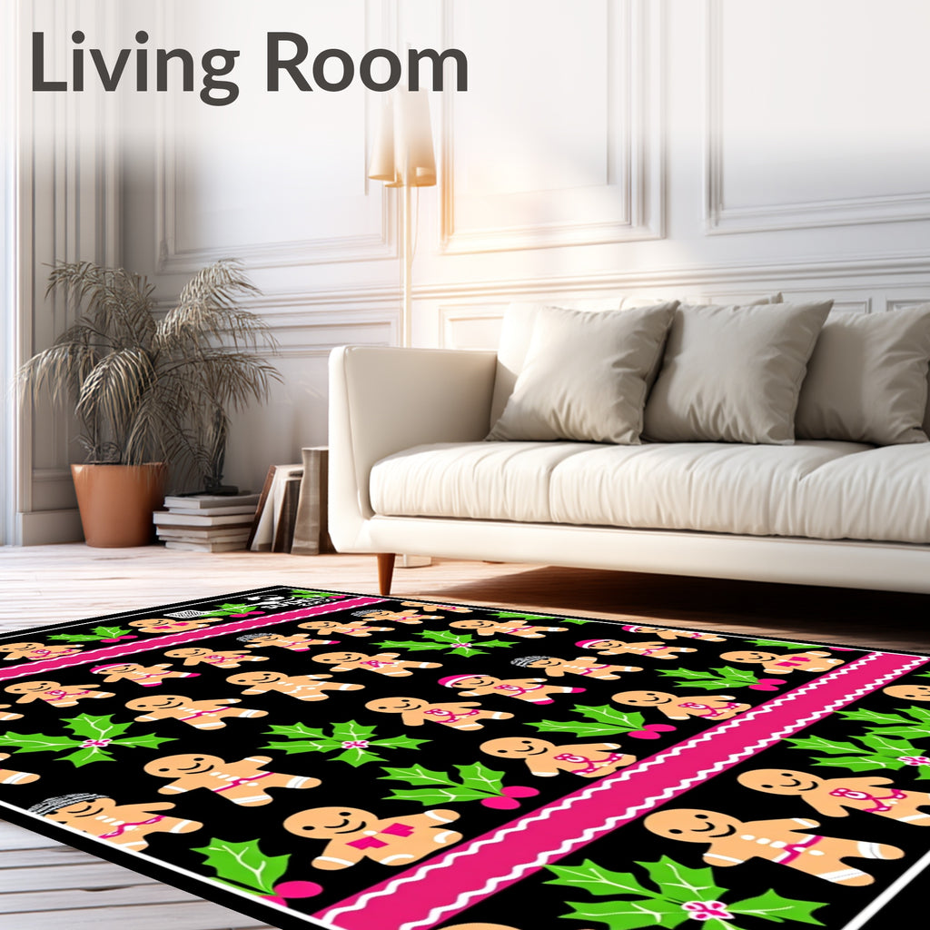 Cute Gingerbread Man Holly Pattern Rug