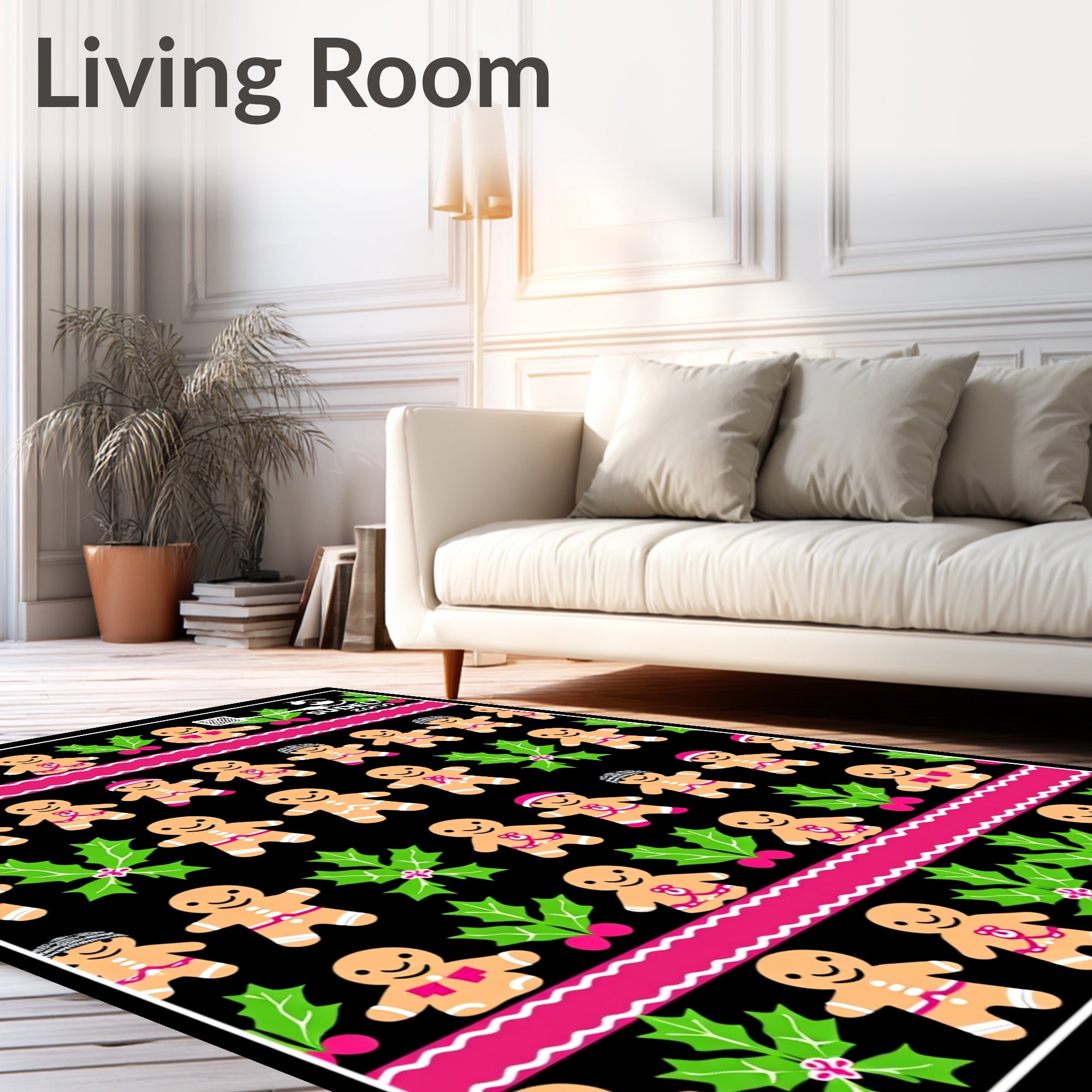 Cute Gingerbread Man Holly Pattern Rug