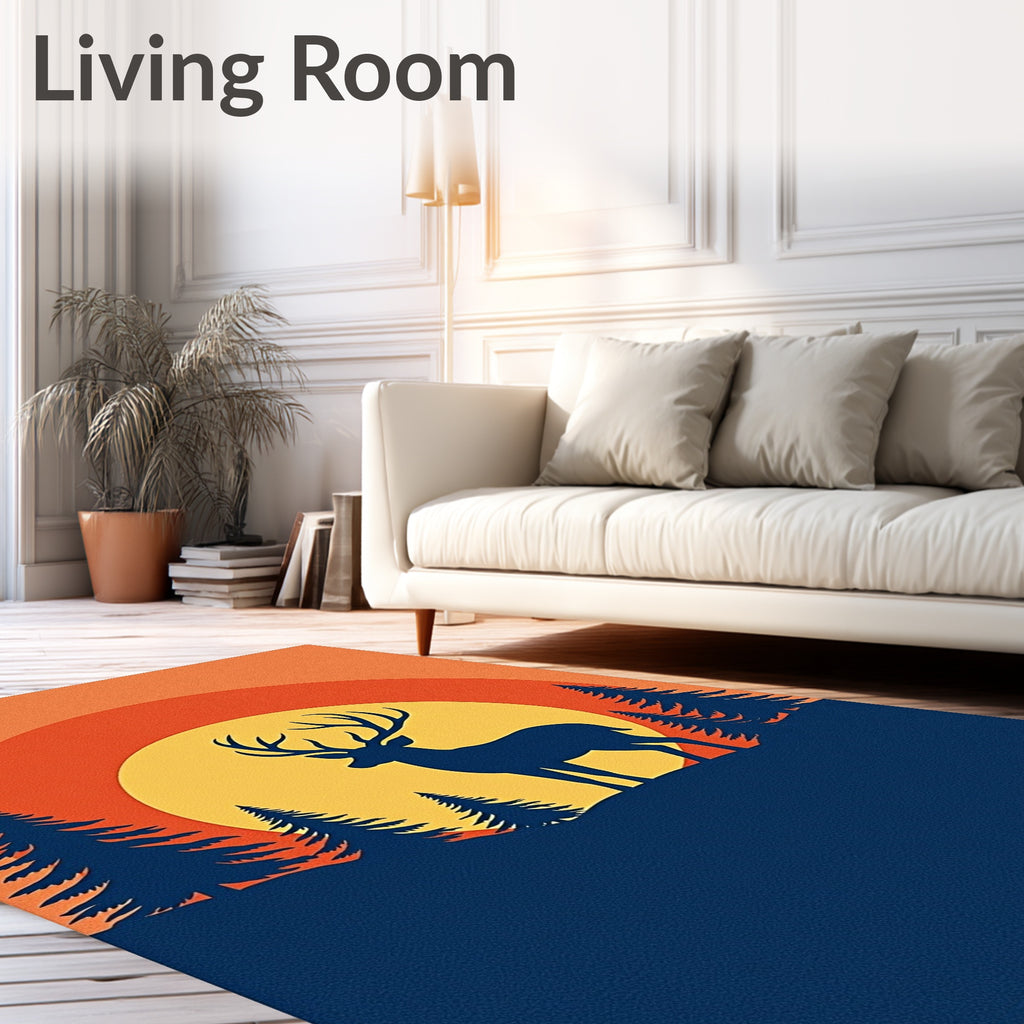 Sunset Forest Deer Silhouette Rug