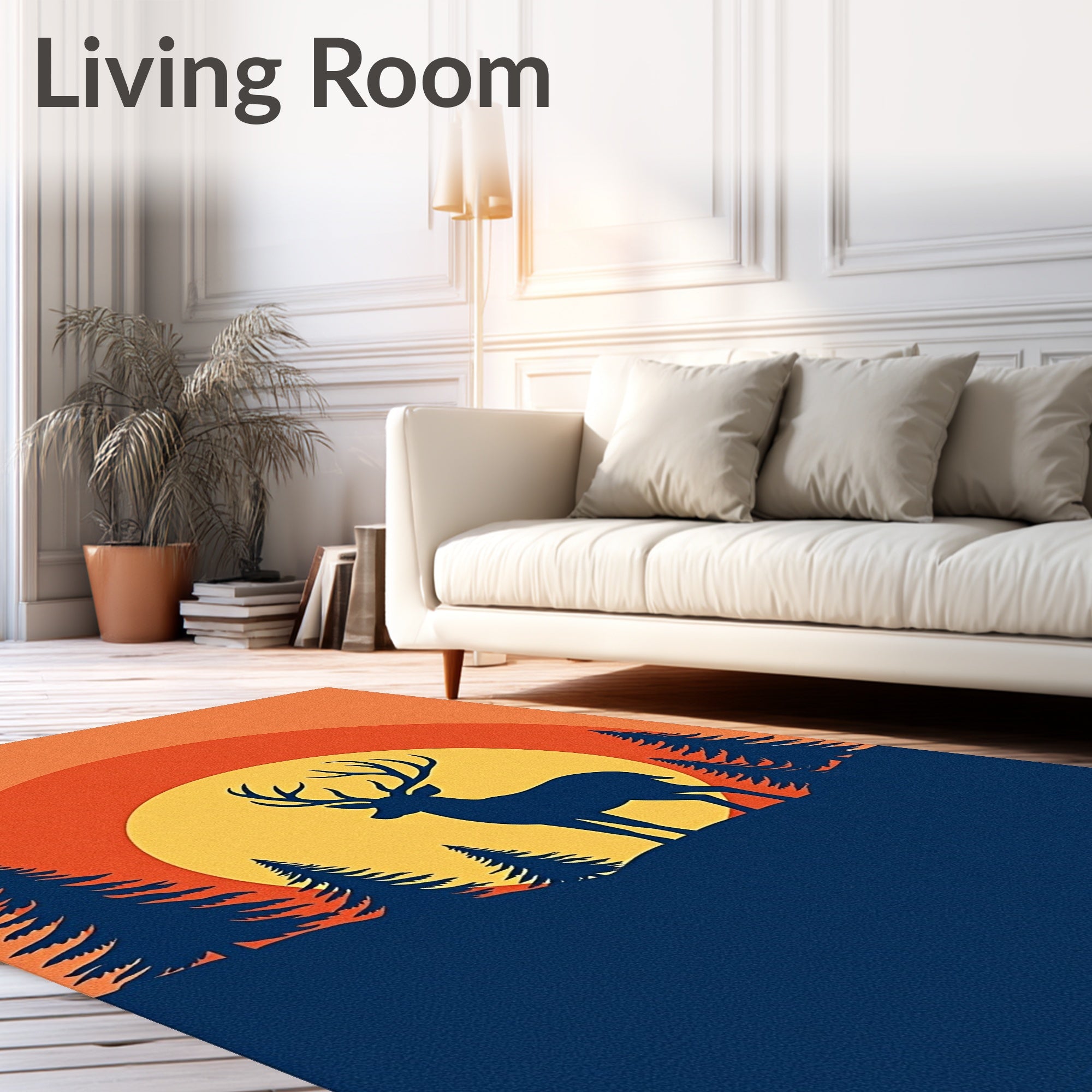 Sunset Forest Deer Silhouette Rug