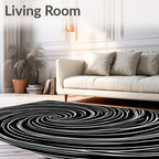 Black White Swirling Lines Design Rug
