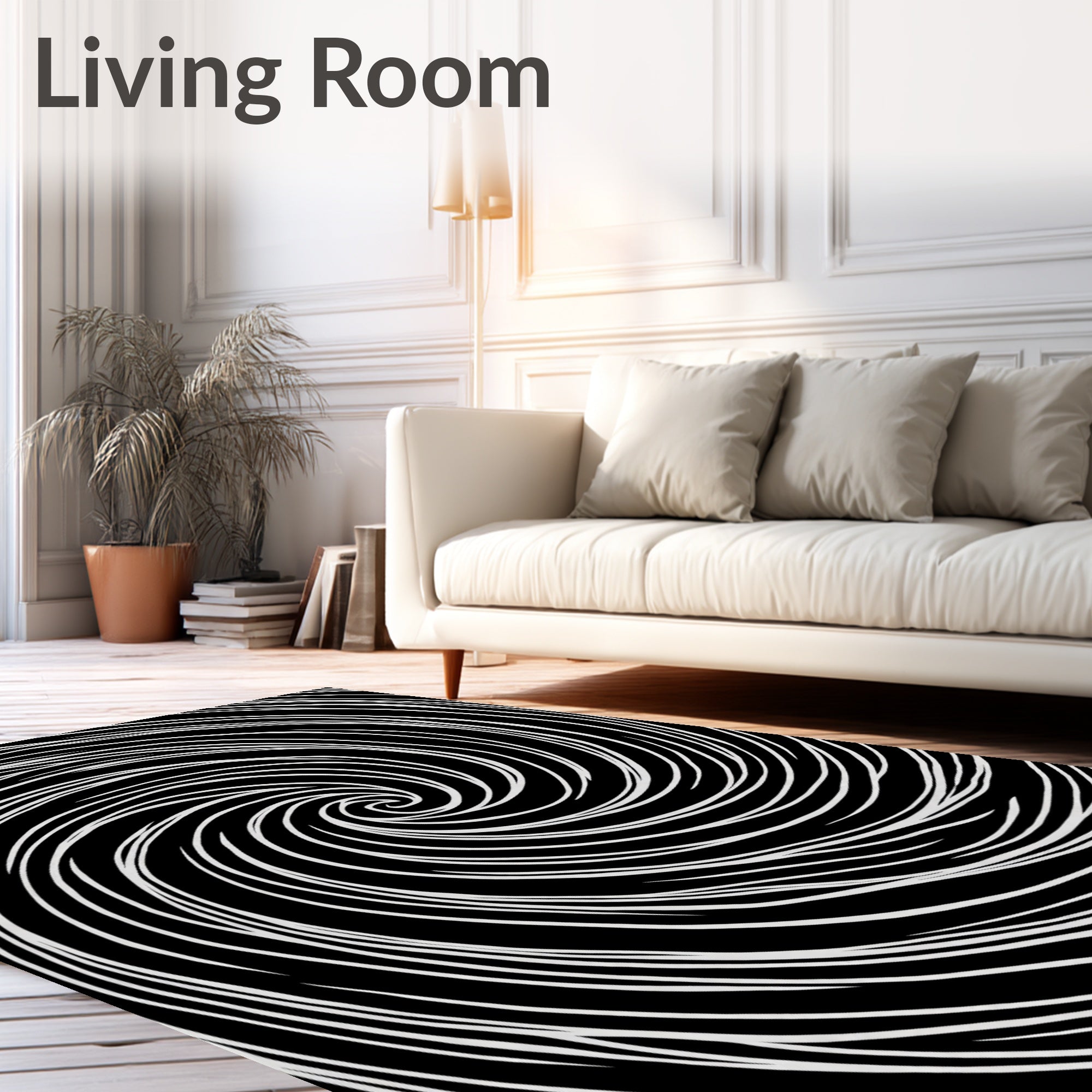 Black White Swirling Lines Design Rug