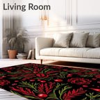 Bold Red Green Floral Pattern Rug