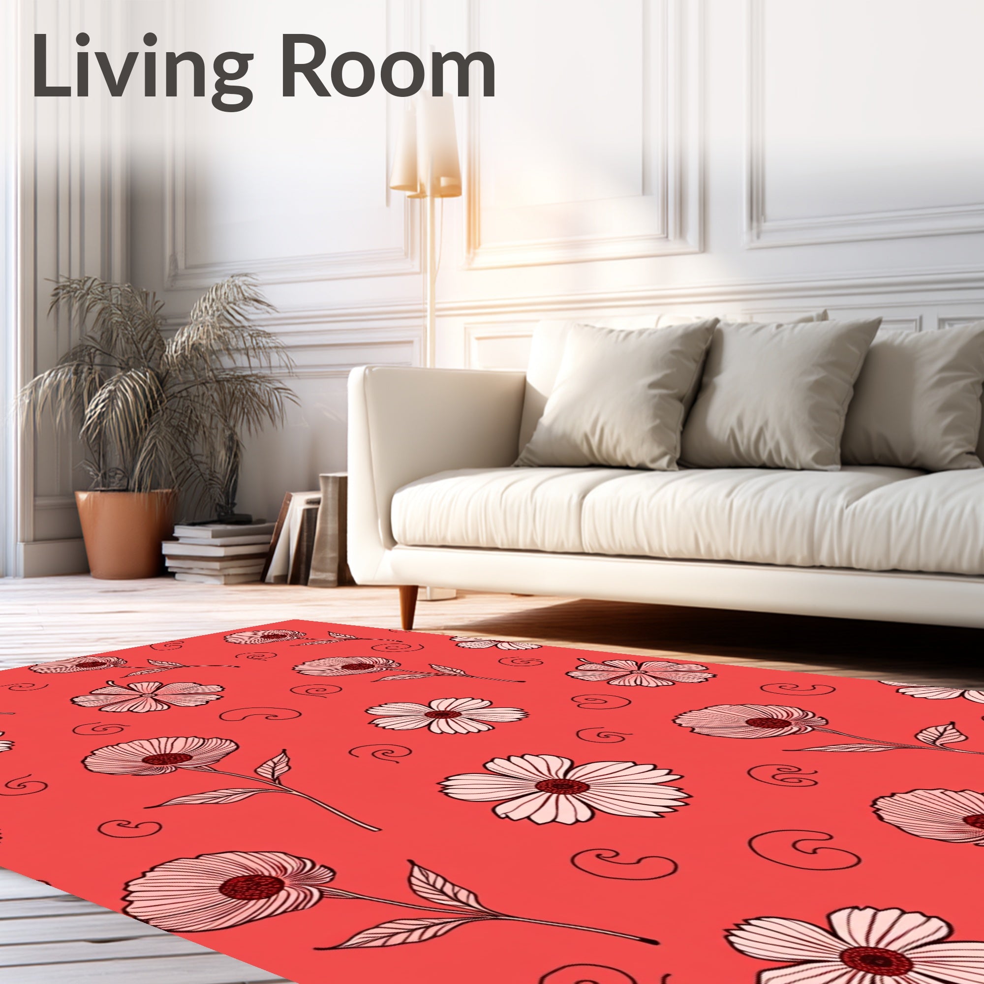Delicate Floral Pattern with Swirl Accents Rug