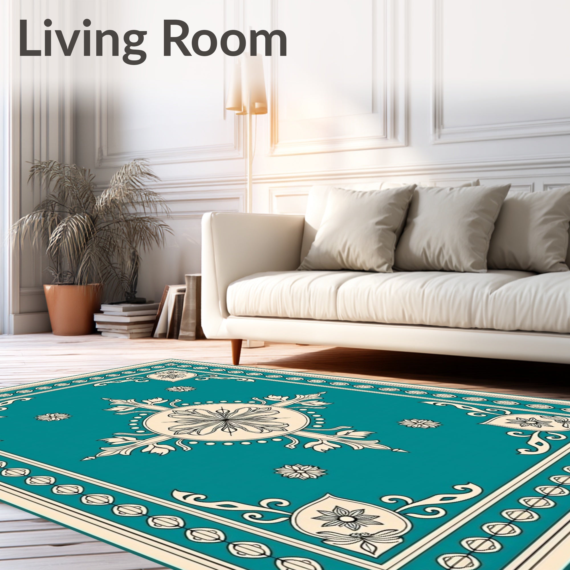 Ornate Teal Floral Medallion Rug