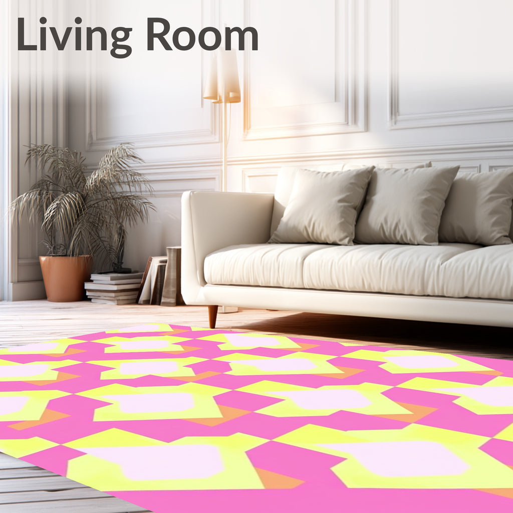 Geometric Pink Yellow Diamond Pattern Rug