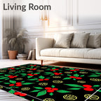 Red Berry Green Leaf Yellow Swirls Rug