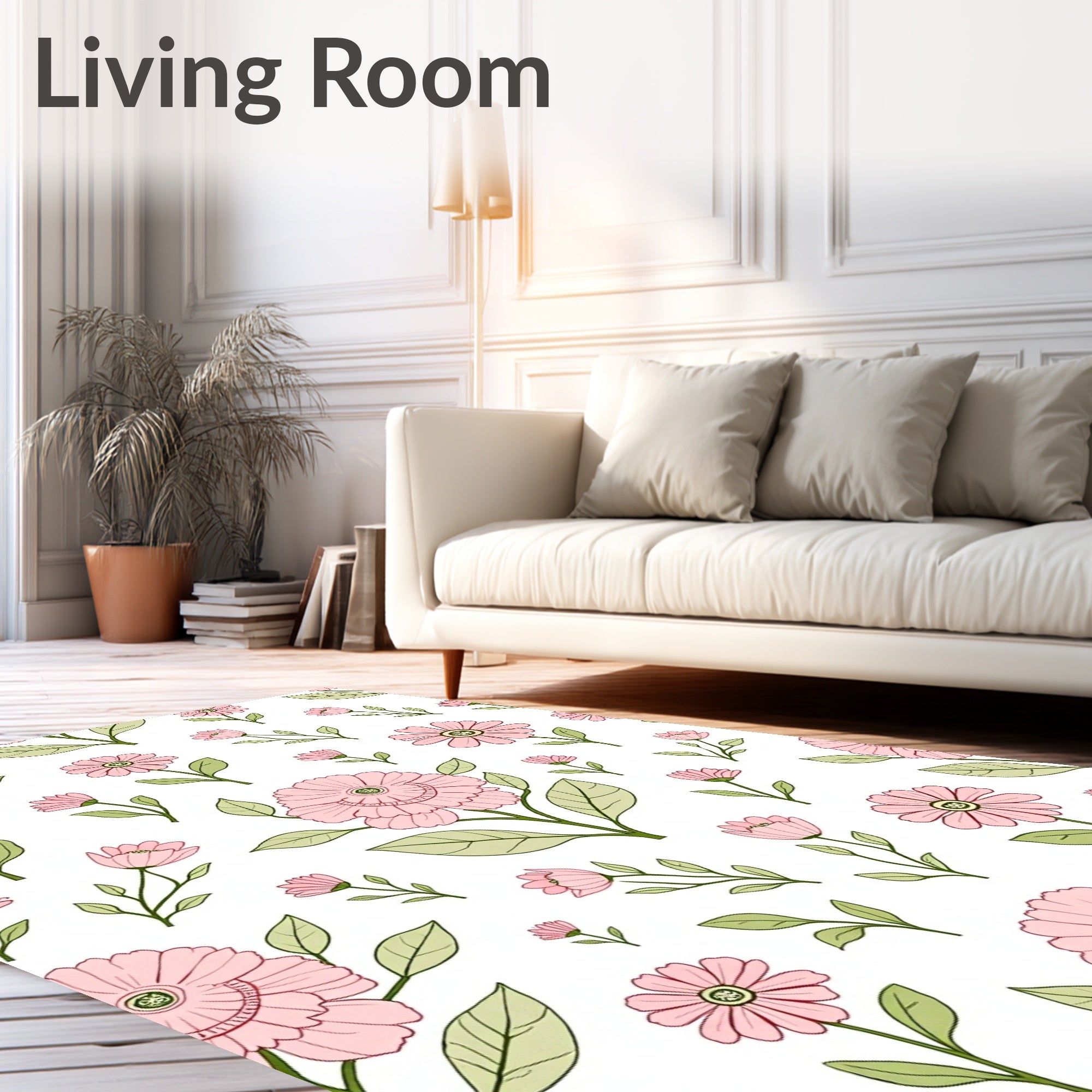Pink Floral Botanical Pattern Rug