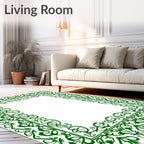 Ornate Green Leaf Scroll Border Rug