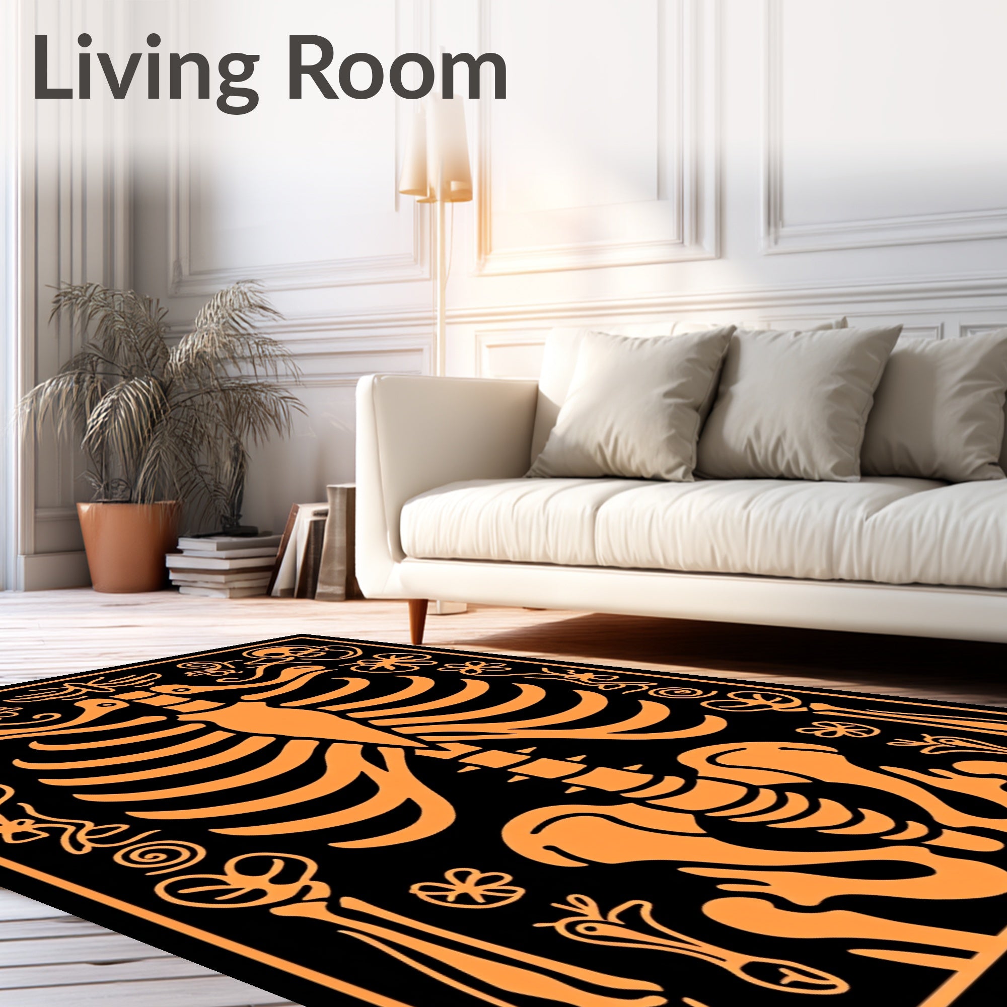 Orange Skull Ribcage Floral Pattern Rug