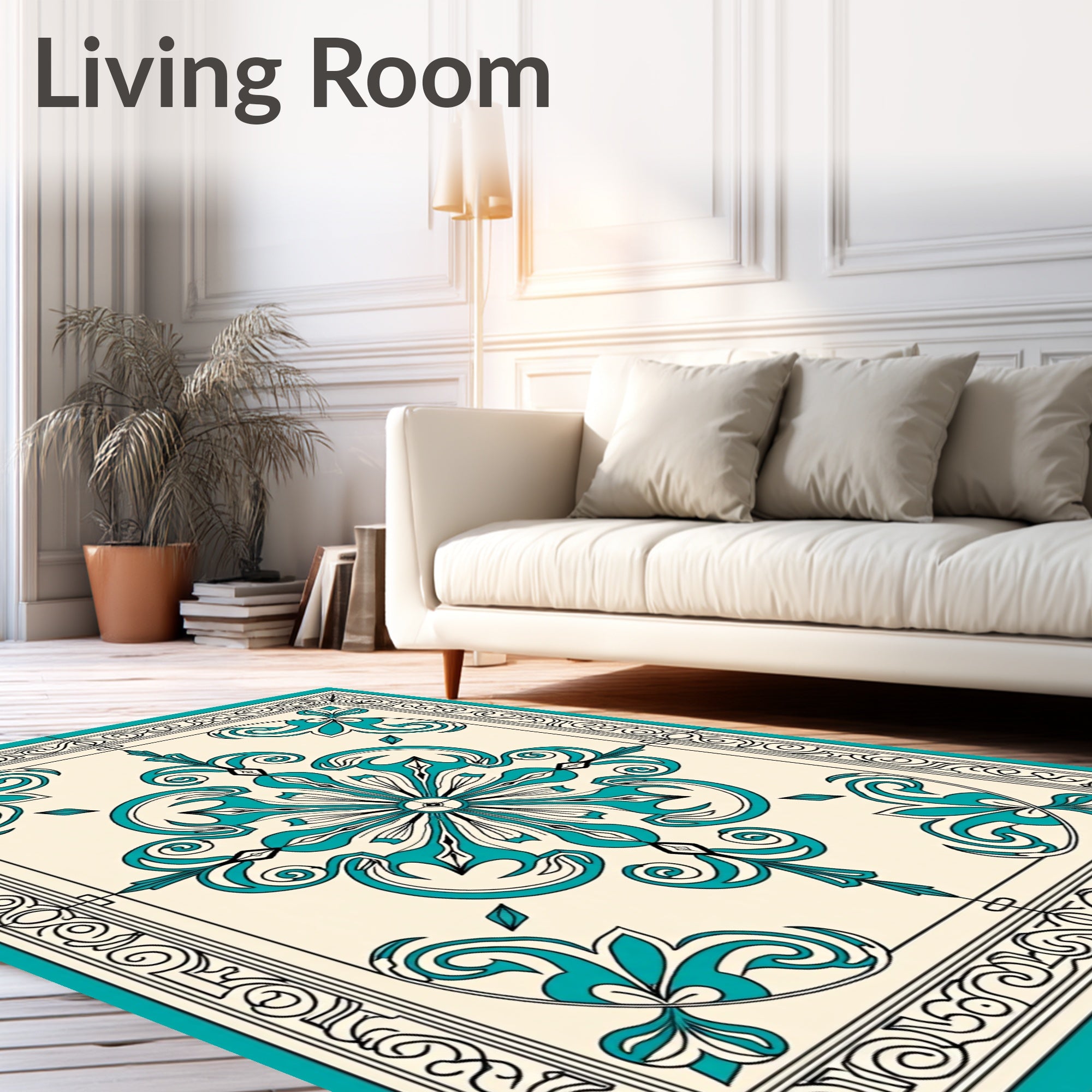 Turquoise Classic Floral Medallion Design Rug