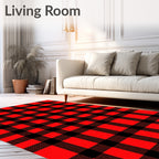 Classic Red Black Plaid Design Rug