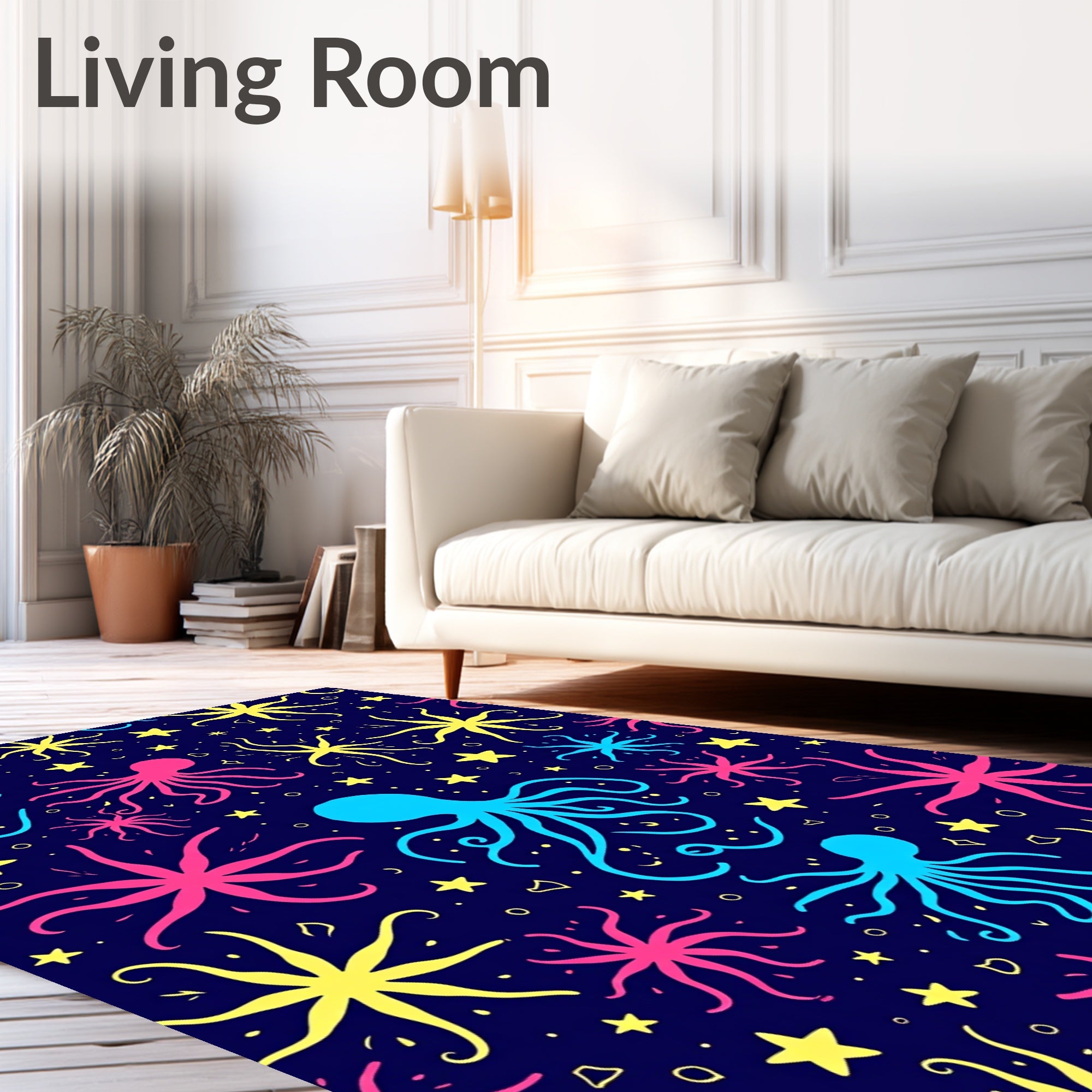 Vibrant Octopus Star Sprinkle Pattern Rug