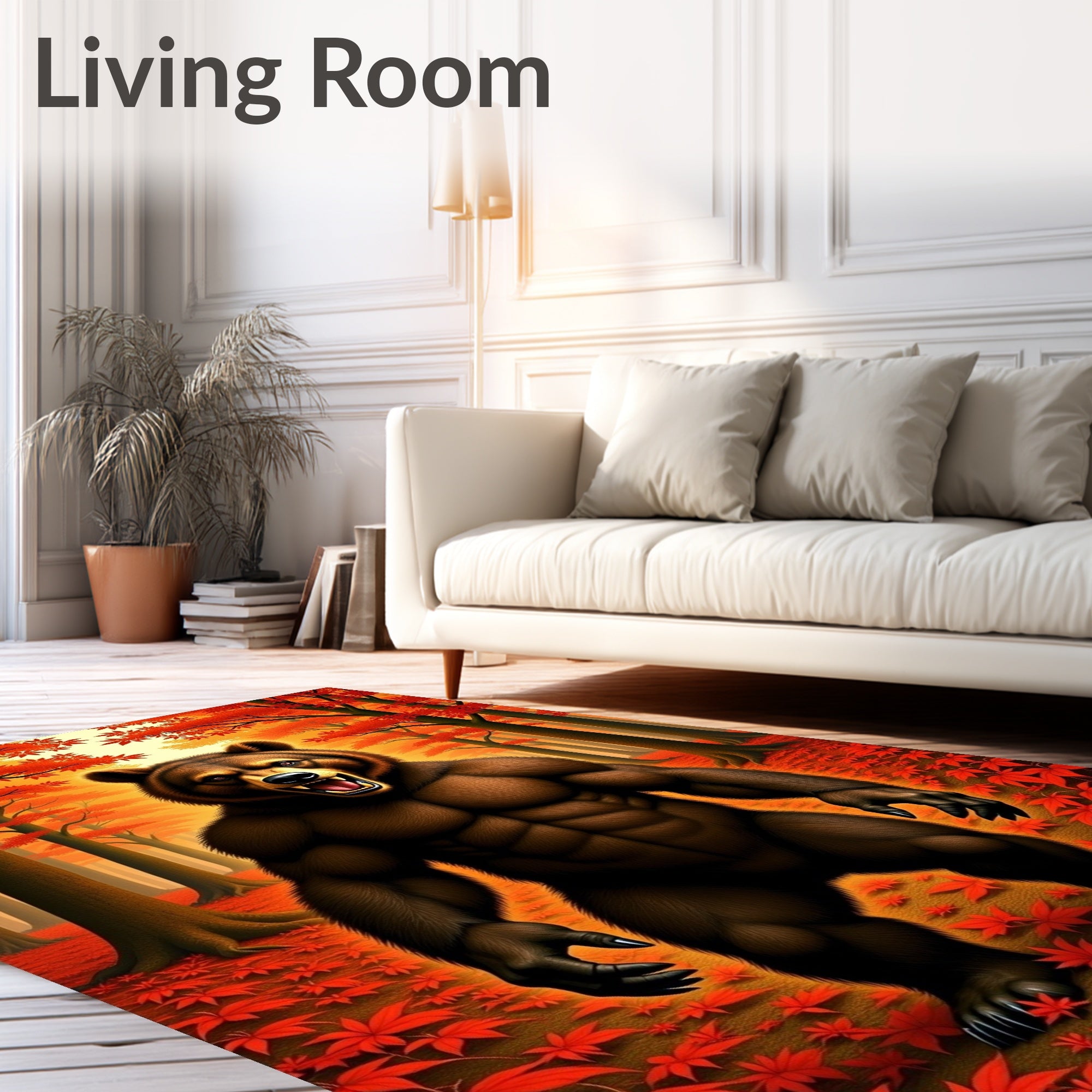 Grizzly Bear Forest Autumn Maple Leaves Rug