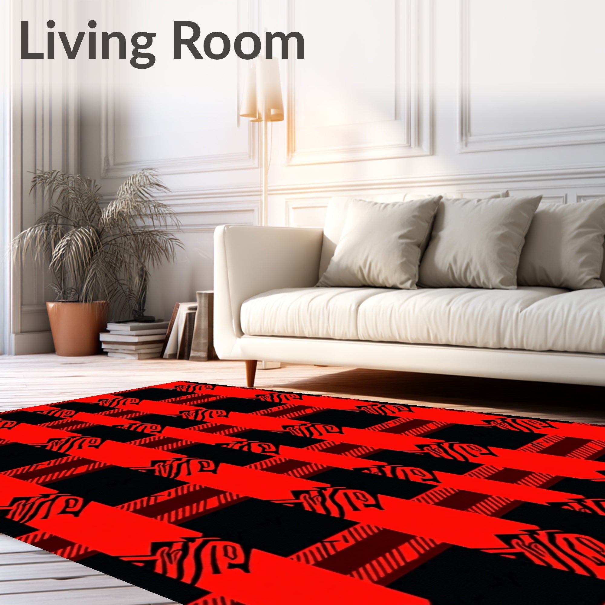 Bold Red Black Abstract Plaid Rug