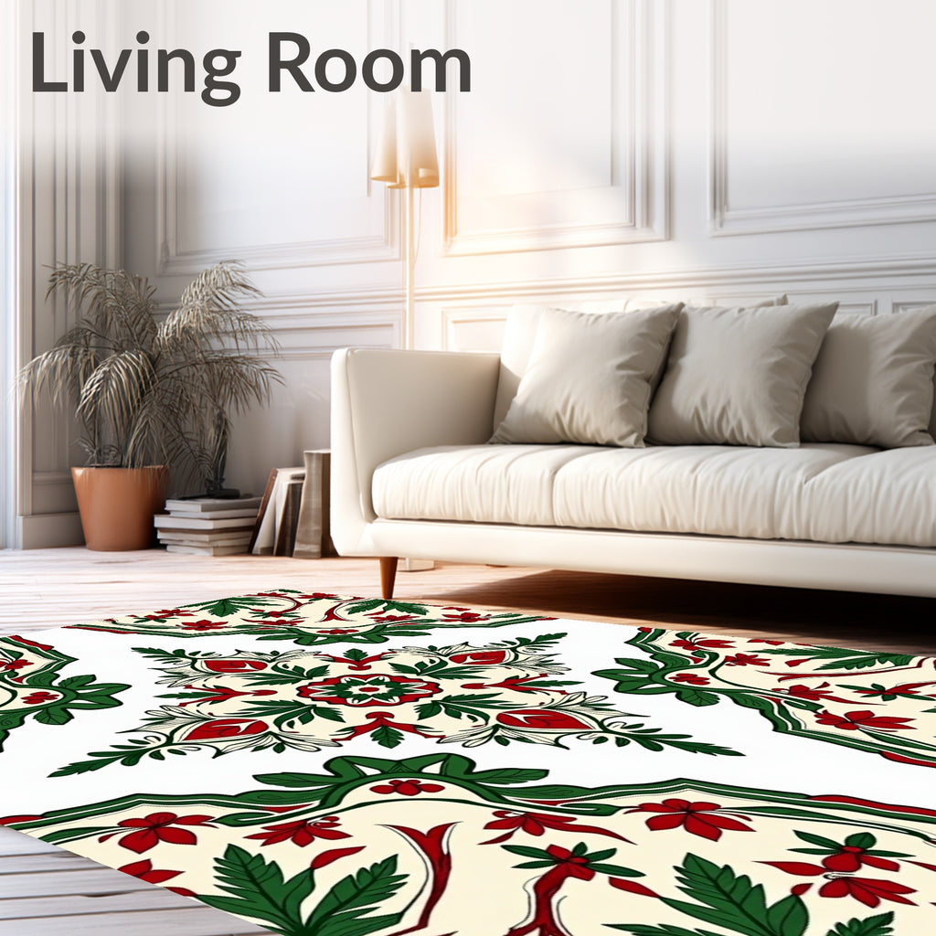Ornate Red Green Floral Medallion Design Rug