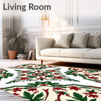 Ornate Red Green Floral Medallion Design Rug