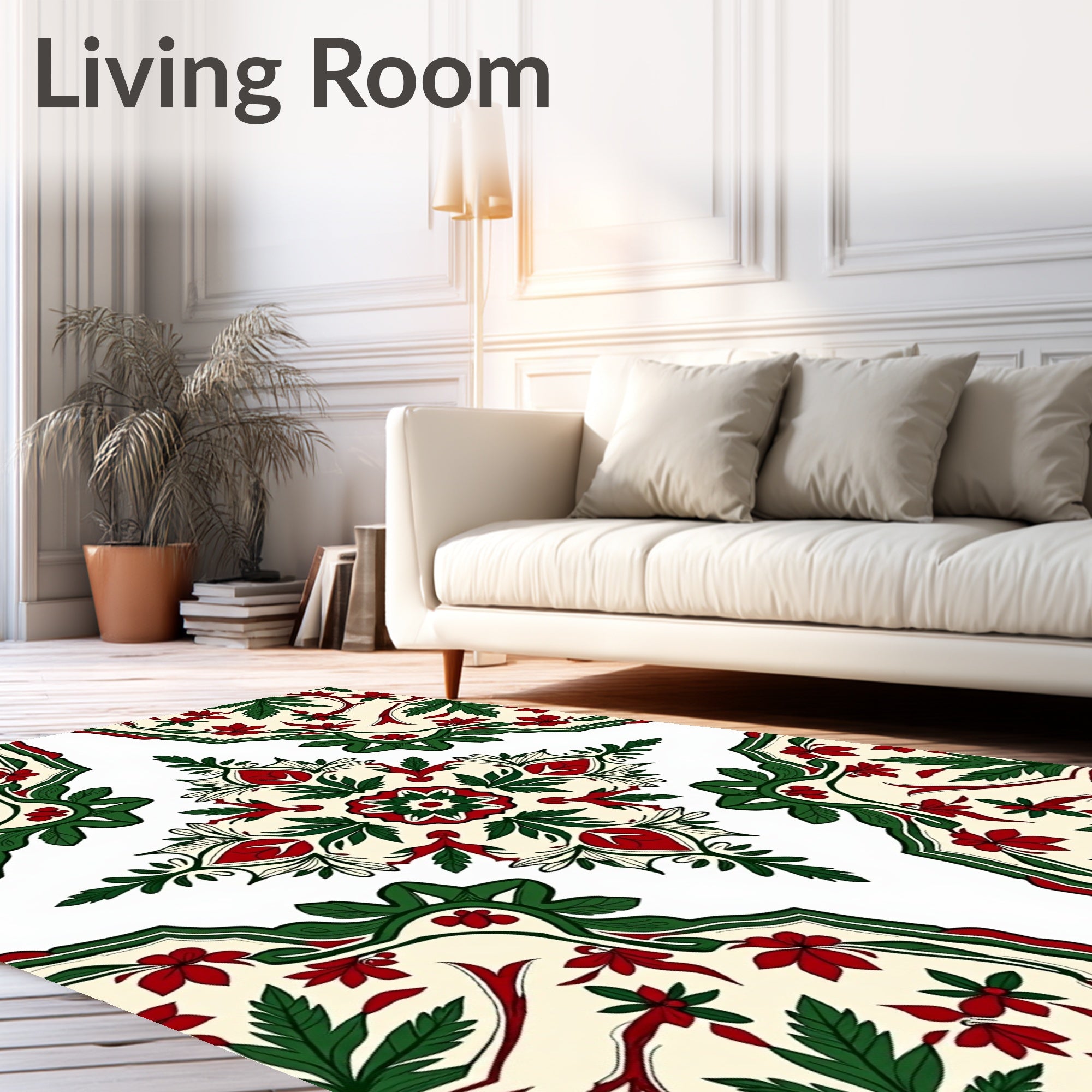 Ornate Red Green Floral Medallion Design Rug