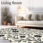 Black Floral Branch Pattern Rug