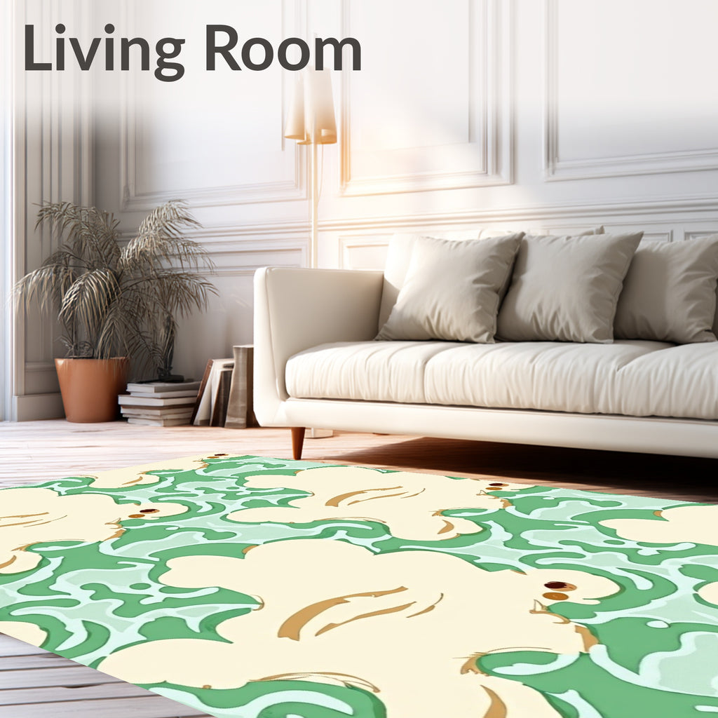 Creamy White And Green Cloud Pattern Rug