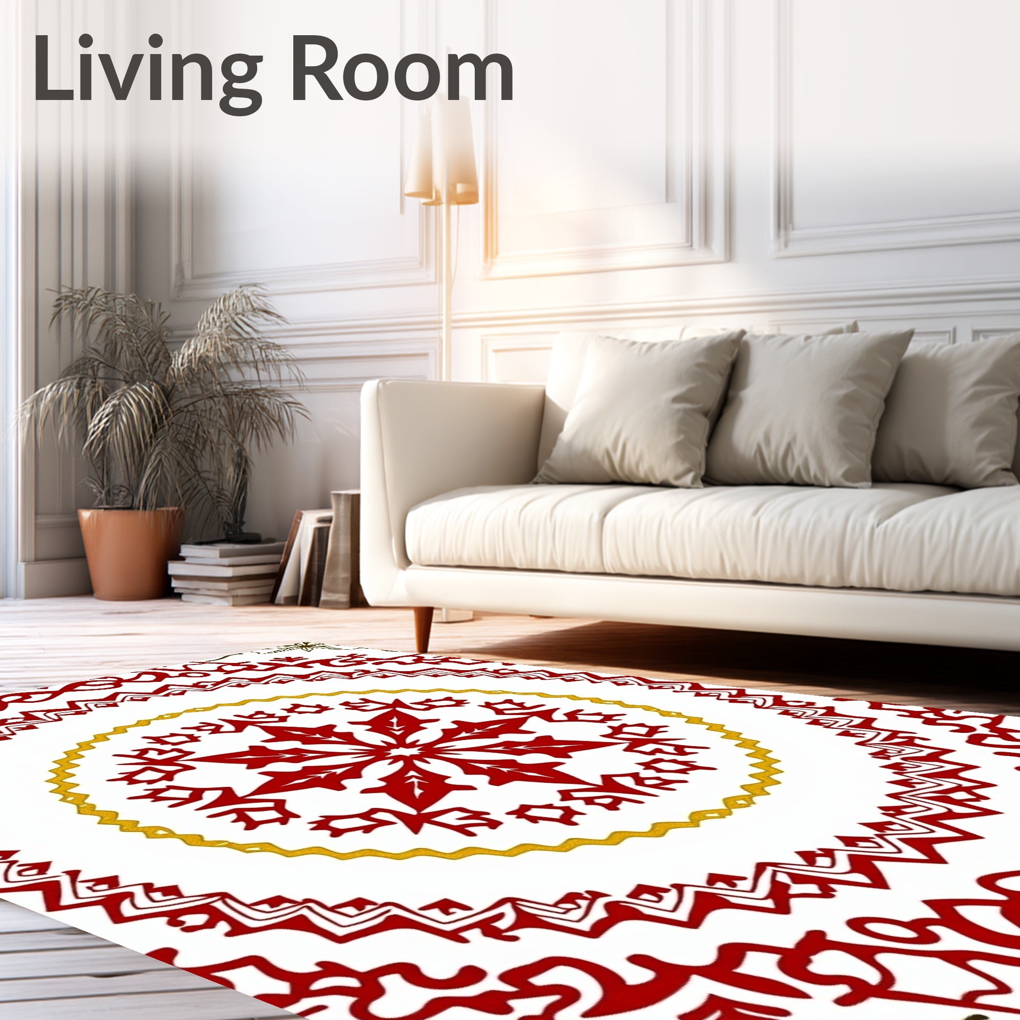 Red Gold Mandala Intricate Design Rug