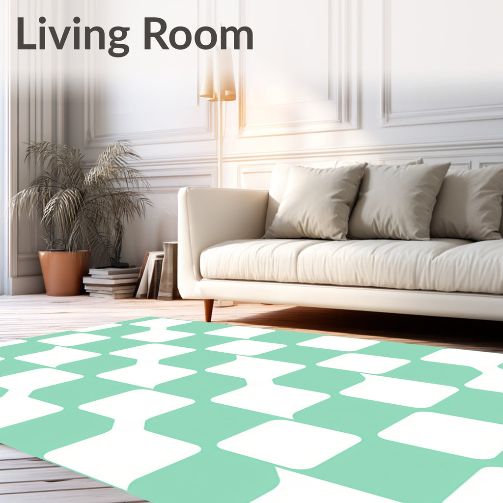 Geometric Teal And White Pattern Rug